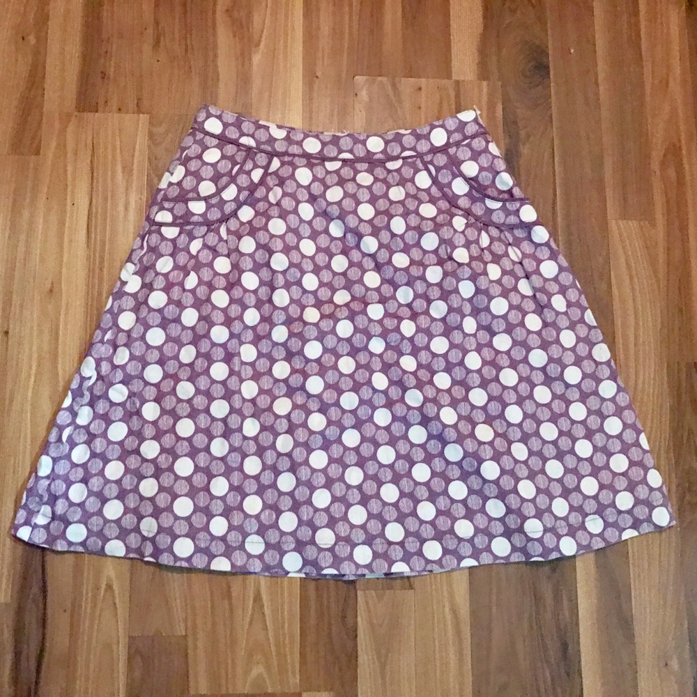 BNWT Boden size 10 skirt purple & white polka dots